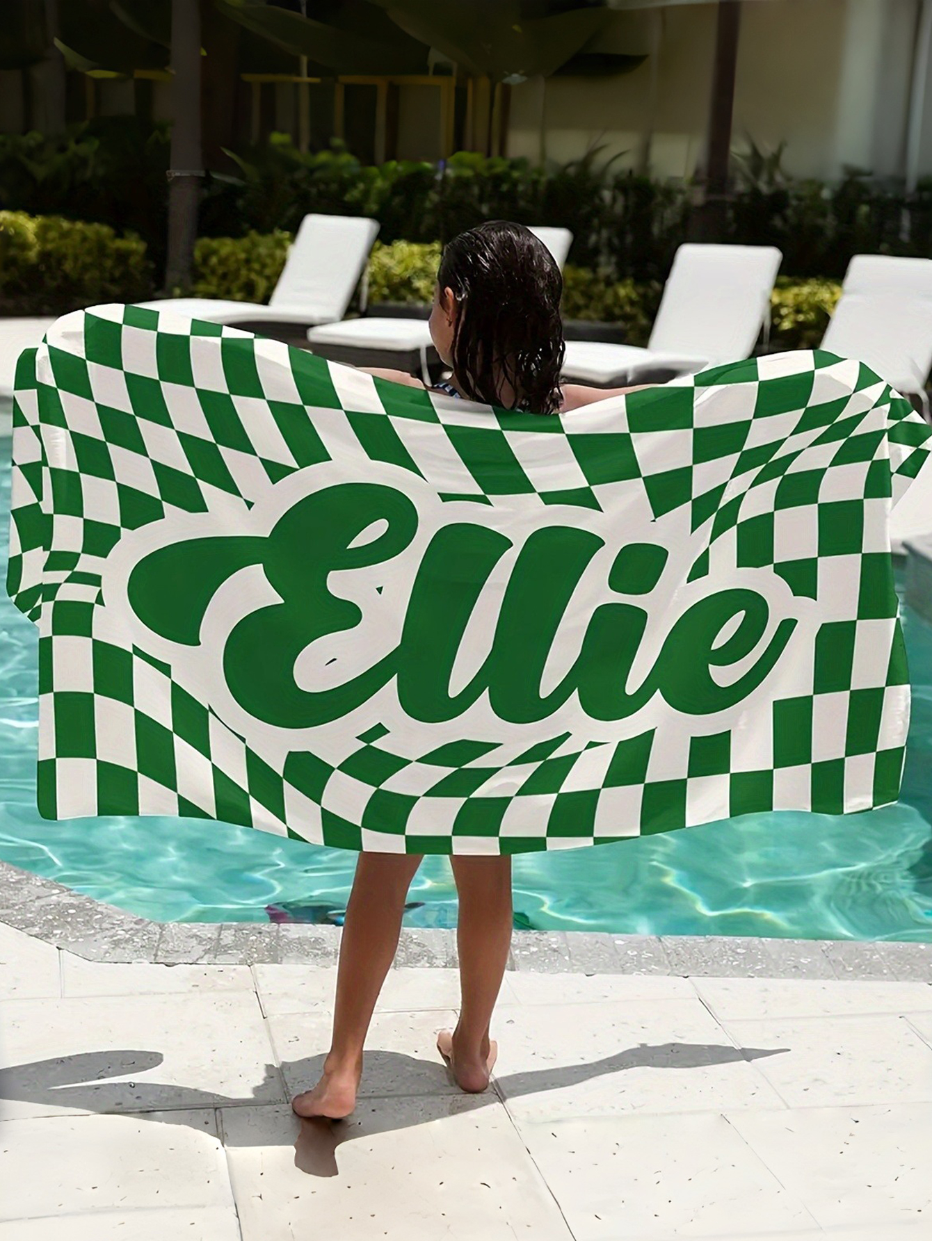 Checkered Text Personalized Beach Towel